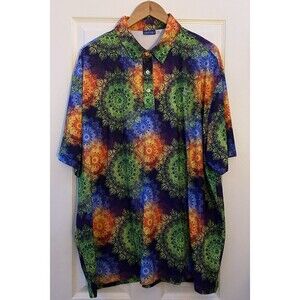 Hreski Mandalas Multi Color Performance Golf Polo Vibrant Short Sleeved size 3XL